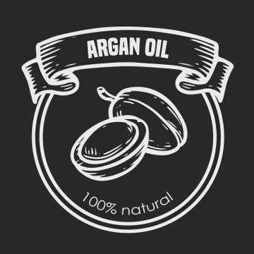 Argan vector drawing nut oil, fruit, berry, leaf, branch, plant. Stock Illustration