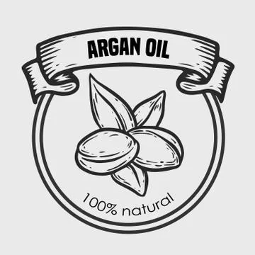 Argan vector drawing nut oil, fruit, berry, leaf, branch, plant. Stock Illustration