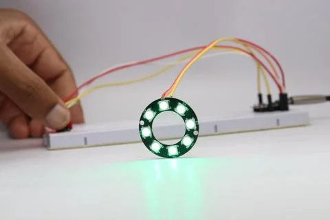 ARGB LED ring light glowing in color controlled by a sensor Stock Photos