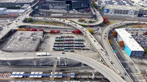 Arge highway network and intersection at Seattle downtown, Car and Truck tr.. Stock Footage 320204626