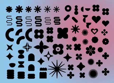 Arge set of assorted shapes in black color vectorized waxy abstract shapes Stock Illustration