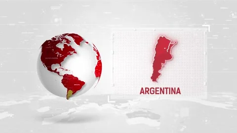 Argentina 4K Tech Map Beside Globe On White Background. Stock Footage 341007779