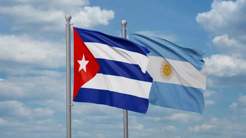 Argentina and Cuba two flags Stock Footage 269659468