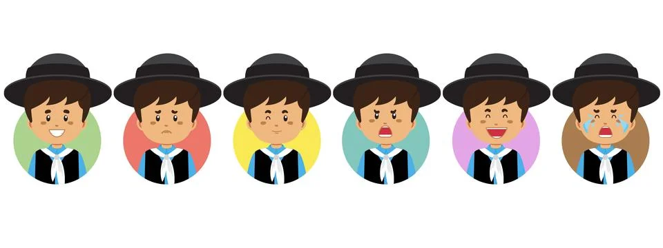 Argentina Avatar with Various Expression Stock Illustration