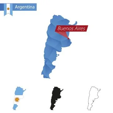 Argentina blue Low Poly map with capital Buenos Aires. Stock Illustration