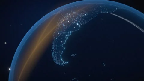 Argentina Digital Network Map With Glowing Borders Seen From Low Earth Orbit Vídeo Stock 343401987
