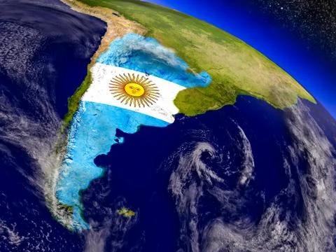 Argentina with embedded flag on Earth Stock Illustration