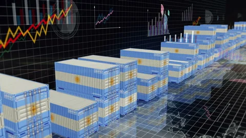 Argentina export cargo containers with charts and diagrams Stock Footage 339156446