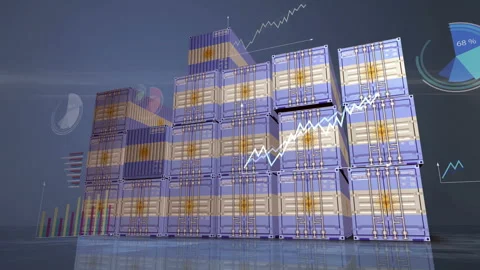 Argentina export cargo containers with diagrams charts Stock Footage 339156472