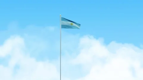 Argentina Flag 3D Render Animation Waving on Pole with Blue Sky Video stock 333220290
