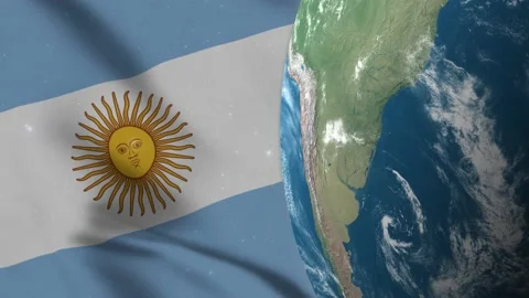Argentina Flag and Argentina Map on Earth Globe 4K Stock Footage 220774047