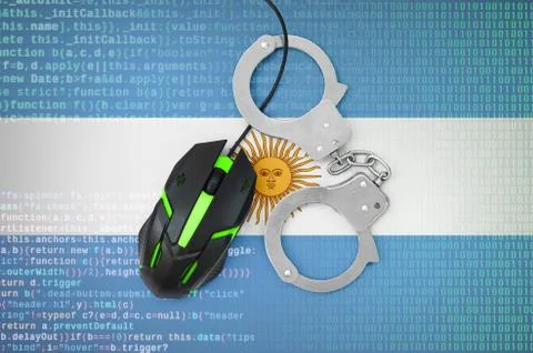 Argentina flag  and handcuffed computer mouse. Combating computer crime, hack Stock Photos