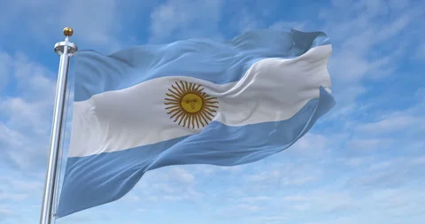 Argentina flag with flagpole waving in rolling clouds looping, 4K (Perfect Loop) 库存影片 277163533