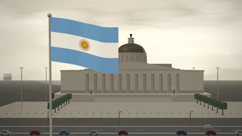 Argentina Flag Flying Over Courthouse Colonnade And Dome seamless loop 스톡 동영상 344786306
