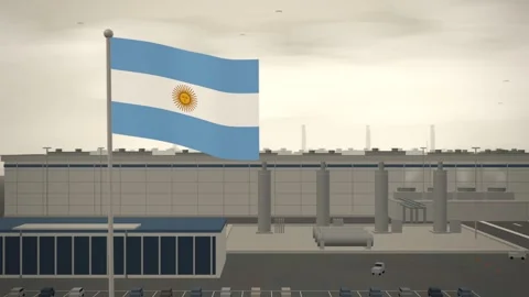 Argentina Flag Flying Over Semiconductor Fabrication Plant Cleanroom seamless 스톡 동영상 344786439
