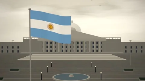 Argentina Flag Flying Over State Capitol Government Building seamless loop Vídeos de archivo 344786477