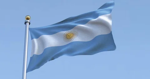 Argentina flag in front of a clear blue sky Stock Footage 91493154