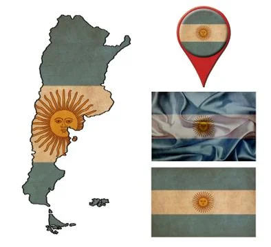 Argentina flag, map and map pointers 스톡 일러스트
