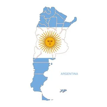 Argentina Flag Map with Provinces and Sun Symbol Ilustração Stock