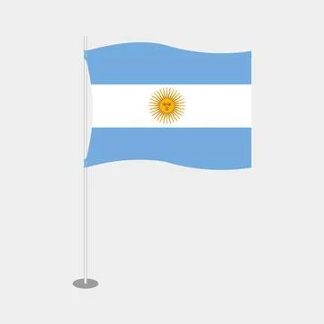 Argentina Flag on Pole Standing Light Background Stock Illustration