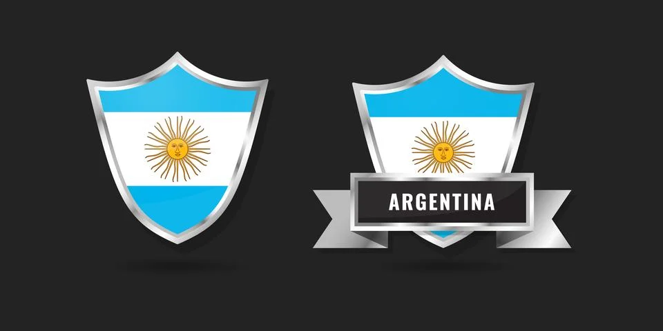Argentina Flag Shield Emblem Set, Glossy Silver Argentine Republic Badges w.. Stock Illustration