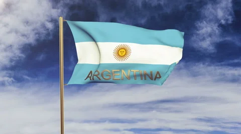 Argentina flag with title waving in the wind. Looping sun rises style 스톡 동영상 48600839