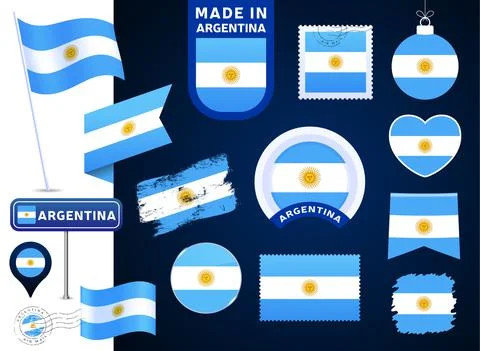 Argentina flag vector collection. big set of national flag design elements in Illustrazione stock