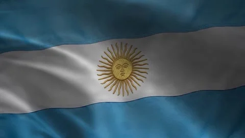 Argentina flag waving closeup with Sun of May on blue white stripes, patriotic s Video stock 339547330