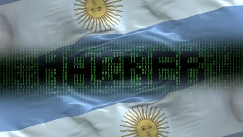 Argentina flag - Waving flag on matrix binary code background Stock Footage 321419481