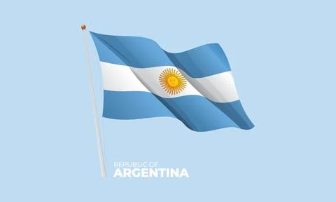 Argentina flag waving at the flagpole. Vector 3D Stock Illustration