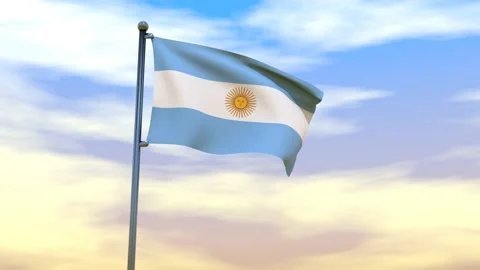 Argentina Flag waving in the high wind Stock Footage 153869299