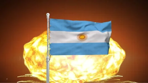 Argentina flag waving with large nuclear mushroom cloud explosion in backgr.. Stock Footage 341868471