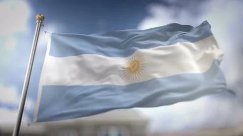 Argentina Flag Waving Slow Motion 3D Rendering Blue Sky Background - Seamle.. Stock Footage 74860912
