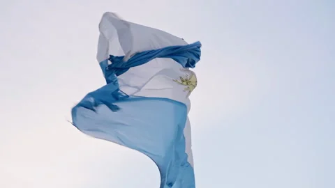 Argentina Flag Waving in Strong Wind Slow Motion Vídeos de archivo 331426502