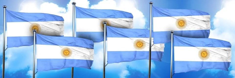 Argentina flags, 3D rendering, on a cloud background Stock Illustration