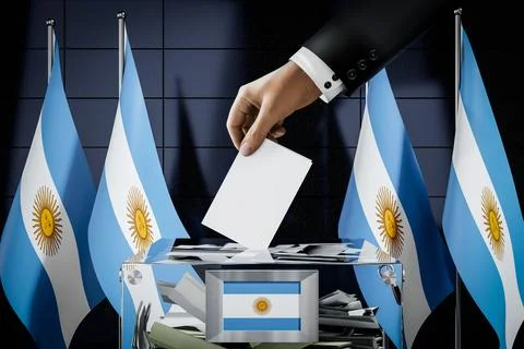 Argentina flags, hand dropping ballot card into a box Ilustración de archivo