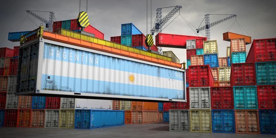 Argentina - freight container in cargo terminal - 3D illustration Stock Illustration
