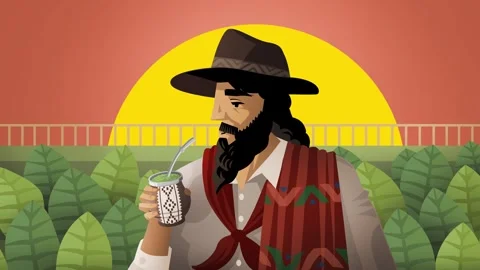Argentina gaucho farmer drinking hot yerba mate infusion Stock Footage 314588588