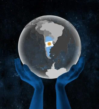 Argentina on globe in hands in space Stock Illustration