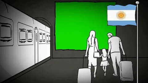 Argentina - Hand-drawn - train station - Illustration Stock Footage 90597152