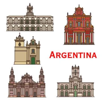 Argentina landmarks architecture vector line icons Ilustración de archivo