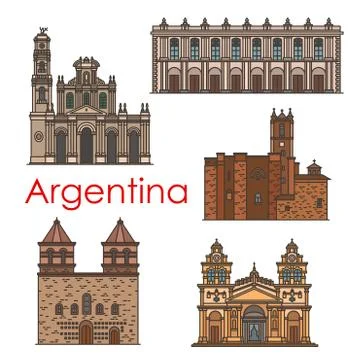 Argentina landmarks vector architecture line icons Ilustración de archivo