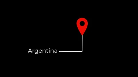 Argentina location pin tracking icon animation on black background. Stock Footage 345277176