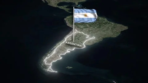 Argentina Map Animation, Waving of Argentina Flag, Glowing Border on World Map Stock Footage 333590107