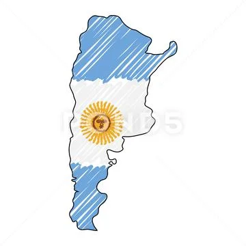 Argentina Map Hand Drawn Sketch. Vector Concept Illustration Flag 