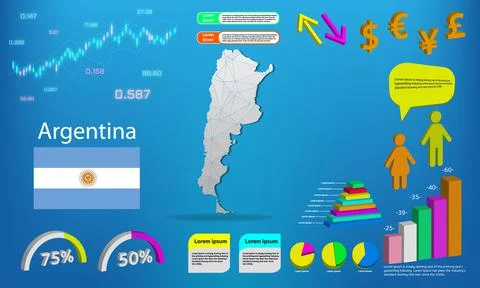 Argentina map info graphics - charts, symbols, elements and icons collection. イラスト素材