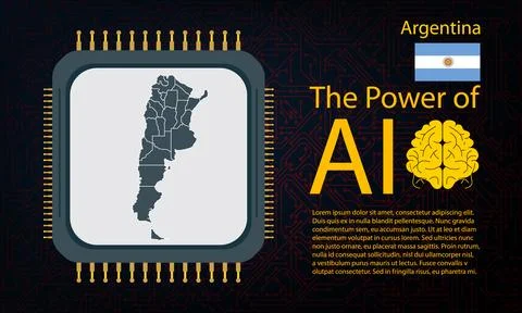 Argentina map with microchip war and AI concept on circuit board, Power of .. Ilustração Stock