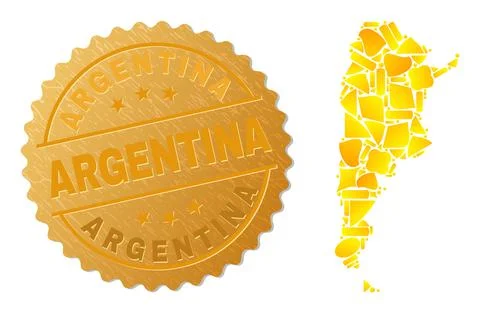 Argentina Map Mosaic of Gold Elements and Metallic Argentina Stamp Stock Illustration