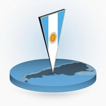 Argentina map in round isometric style with triangular 3D flag of Argentina Stock Illustration