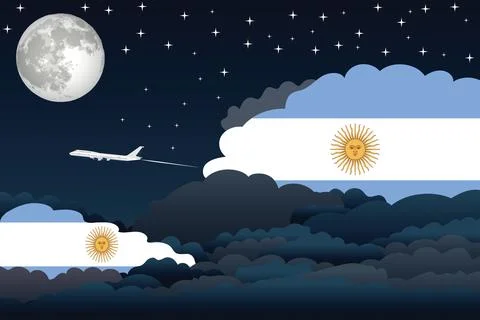 Argentina Night Clouds Airplane Vector Illustration Stock Illustration